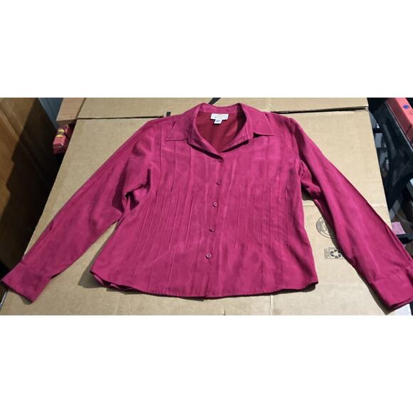 Talbots Pleated Blouse, Large Fuchsia Shirt,‎ Button Down Suede Western, Cowgirl - Picture 1 of 11
